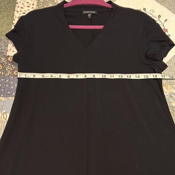Eileen Fisher Black Viscose Stretch Midi Length Short Sleeve Dress Black, Medium - Picture 9 of 9